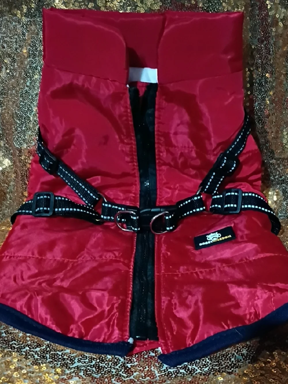 Red Reflective Dog Harness Vest with Front Zipper -